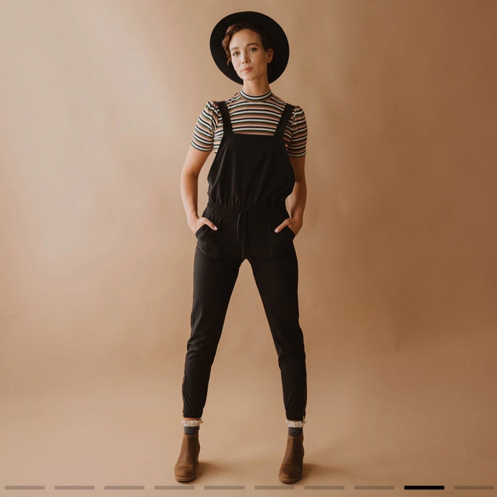 Albion Black Classic Overall Jumpsuit Ankle Zip Convertible Jogger Athleisure S